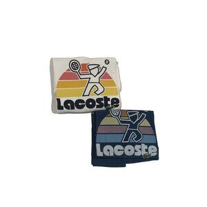 2 Lacoste Washed Effect Tennis Print T-Shirt Size Large